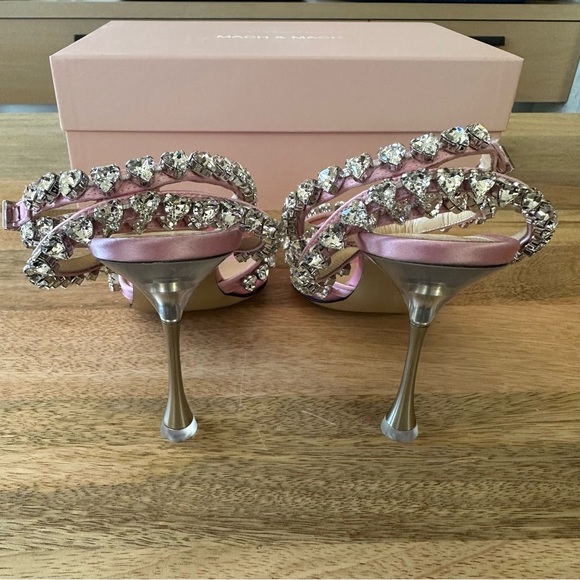 🆕 Mach & Mach Audrey Crystal Hearts Pink PVC Pumps - Picture 3 of 16